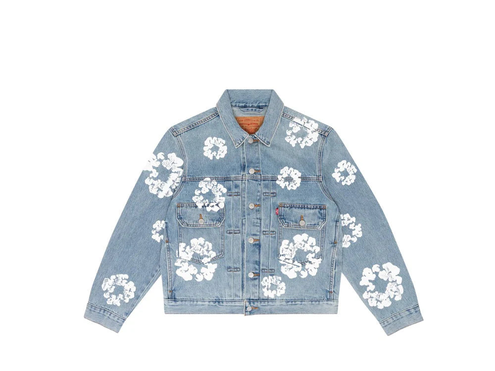Denim Tears Type-2 All Over Wreath Trucker Jacket Light Was