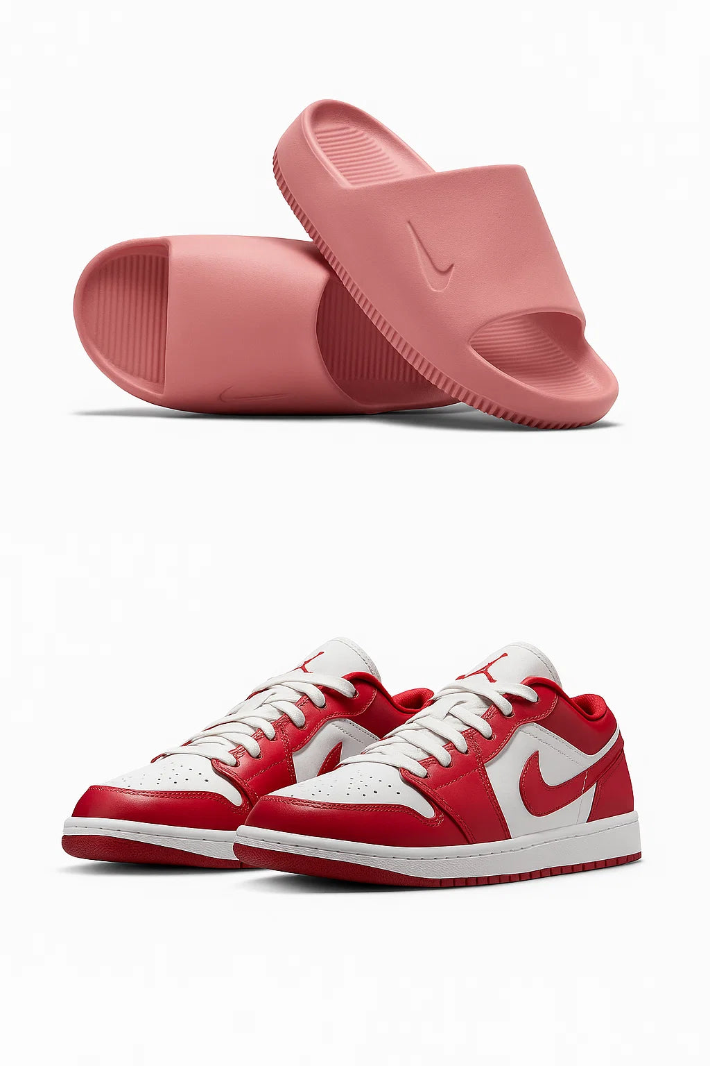 Jordan Men's 1 Low Red/White Sneaker X Nike Women's Calm Pink Slide Combo